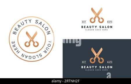 Luxury Beauty Salon Logo Design Schere Haarschnitt Logotyp Stock Vektor