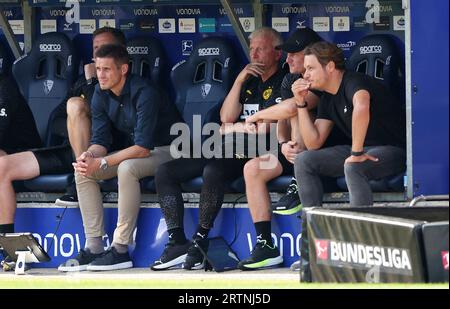 firo: 26.08.2023, Fußball, 1. Liga, 1. Bundesliga, Saison 2023/2024, VfL Bochum 1848 - BVB, Borussia Dortmund 1:1 Sportdirektor Sebastian KEHL und Trainer Edin TERZIC, BVB auf der Bank Stockfoto