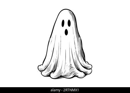 Hand gezeichnete Halloween Grusel Flying Ghost Vector Gravur-Stil Illustration. Stock Vektor