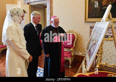 Vatikan, Vatikan. September 2023. Italien, Vatikan, 2023.9.14.Papst Franziskus empfängt im Vatikan ihre Majestäten König Philippe von Belgien und Königin Mathilde Foto von Vatican Media i/Catholic Press Photo Credit: Independent Photo Agency/Alamy Live News Stockfoto