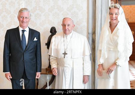 Vatikan, Vatikan. September 2023. Italien, Vatikan, 2023.9.14.Papst Franziskus empfängt im Vatikan ihre Majestäten König Philippe von Belgien und Königin Mathilde Foto von Vatican Media i/Catholic Press Photo Credit: Independent Photo Agency/Alamy Live News Stockfoto