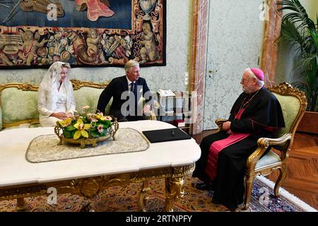 Vatikan, Vatikan. September 2023. Italien, Vatikan, 2023.9.14.Papst Franziskus empfängt im Vatikan ihre Majestäten König Philippe von Belgien und Königin Mathilde Foto von Vatican Media i/Catholic Press Photo Credit: Independent Photo Agency/Alamy Live News Stockfoto