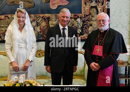 Vatikan, Vatikan. September 2023. Italien, Vatikan, 2023.9.14.Papst Franziskus empfängt im Vatikan ihre Majestäten König Philippe von Belgien und Königin Mathilde Foto von Vatican Media i/Catholic Press Photo Credit: Independent Photo Agency/Alamy Live News Stockfoto