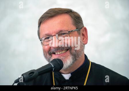 Vatikan, Vatikan. September 2023. Italien, Rom, 2023.9.14. Seine Seligkeit Sviatoslav Schewtschuk, Erzbischof von Kiew-Halyć, während einer Pressekonferenz mit Journalisten am Päpstlichen Ukrainischen Kollegium St. Josaphat in Rom Foto von Alessia Giuliani/Catholic Press Photo Credit: Independent Photo Agency/Alamy Live News Stockfoto