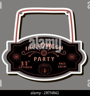 Illustration auf Themenaufkleber zum Feiern lustiger Feiertag Halloween mit orangen Kürbissen Stock Vektor