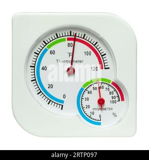 Analoges Hygromer und Thermometer in Fahrenheit kalibriert Stockfoto