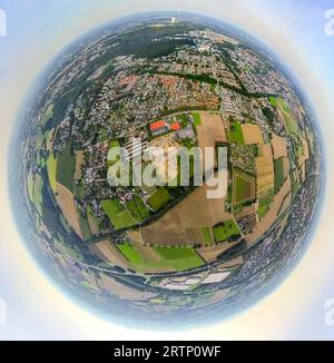 Luftbild, Baustelle Neubau Hallenbad am Sportzentrum Weddinghofen, Häupenweg, Erdkugel, Fisheye Aufnahme, Fischaugen Aufnahme, 360 Grad Aufnahme, Tiny World, Weddinghofen, Bergkamen, Ruhrgebiet, Nordrhein-Westfalen, Deutschland ACHTUNGxMINDESTHONORARx60xEURO *** Luftansicht, Baustelle neues Hallenbad im Sportzentrum Weddinghofen, Häupenweg, Globe, Fisheye Shot, Fisheye Shot, 360-Grad-Aufnahme, winzige Welt, Weddinghofen, Bergkamen, Ruhrgebiet, Nordrhein-Westfalen, Deutschland ATTENTIONxMINESTHONORARx60xEURO Stockfoto