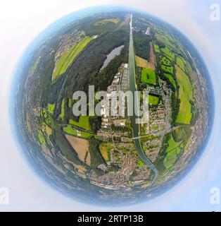 Luftbild, Yachthafen Marina Rünthe, Datteln-Hamm-Kanal, Beversee im Beverwald, Erdkugel, Fisheye Aufnahme, Fischaugen Aufnahme, 360 Grad Aufnahme, Tiny World, Rünthe, Bergkamen, Ruhrgebiet, Nordrhein-Westfalen, Deutschland ACHTUNGxMINDESTHONORARx60xEURO *** Luftblick, Marina Rünthe, Datteln Hamm Kanal, Beversee in Beverwald, Globe, Fisheye Shot, Fisheye Shot, 360 Grad Shot, Tiny World, Rünthe, Bergkamen, Ruhrgebiet, Nordrhein-Westfalen, Deutschland ATTENTIONxMINDESTHONORARx60xEURO Stockfoto