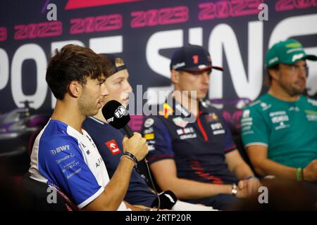 Singapur, Singapur. September 2023. Pierre Gasly (FRA) Alpine F1-Team bei der FIA-Pressekonferenz. 14.09.2023. Formel-1-Weltmeisterschaft, Rd 16, Singapur Grand Prix, Marina Bay Street Circuit, Singapur, Vorbereitungstag. Auf dem Foto sollte Folgendes stehen: XPB/Press Association Images. Quelle: XPB Images Ltd/Alamy Live News Stockfoto