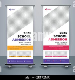 Moderne und kreative Schulzulassung Roll-up Bannervorlage Premium Vector, Schulzulassung Roll-up Bannerdesign für Schule, College, Universität, Stock Vektor