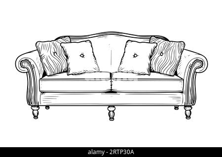 Vintage Sofa Hand gezeichnete Tusche Skizze. Gravurstil Vektorillustration. Stock Vektor