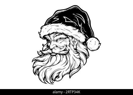 Weihnachtsmann Kopf in einem Hut Skizze Hand gezeichnet in Gravur Stil Vektor Illustration. Stock Vektor