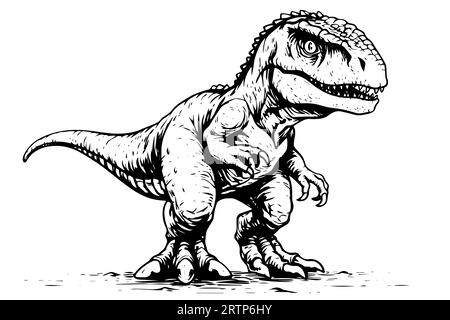 Baby-Dinosaurier tyrannosaurus Hand gezeichnete Tuschezeichnung. Vektorillustration. Logo, Symbol, Schild, Maskottchen, Druckdesign. Stock Vektor