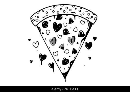 Eine Scheibe Pizza-Lover-Tintenskizze. Gravurstil Vektorillustration. Kunst für Druck, Design, Banner. Stock Vektor
