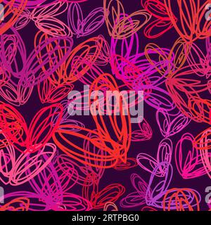 Abstrakter Vektorhintergrund nahtlose Hand gezeichnete beiläufige Kritzelherzen Stock Vektor