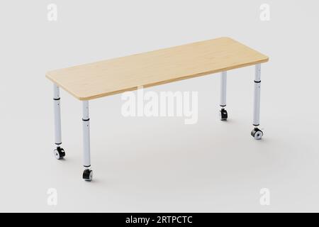 3D-Abbildung eines Kindertisches oder -Tisches mit einstellbarer Höhe isoliert auf weißem Hintergrund Stockfoto