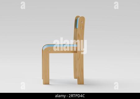 3D-Illustration des hölzernen Kinderstuhls mit einstellbarer Höhe isoliert auf weißem Hintergrund Stockfoto