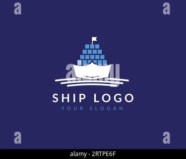 Vektorsymbol-Illustration mit Logo-Vorlage versenden. Symbol für den Vektor des Versandlogos. Symbol Für Containerschiff-Logo Stock Vektor