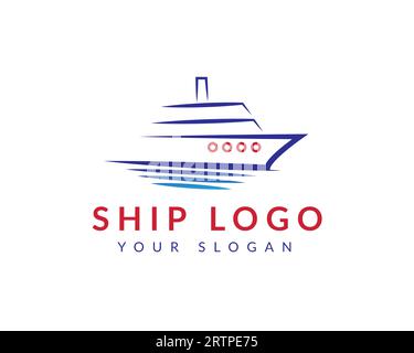 Vektorvorlage für das Logo des Kreuzfahrtschiffes. Design-Konzept für das Logo des Schiffes. Minimales Linienschiff-Logo Stock Vektor