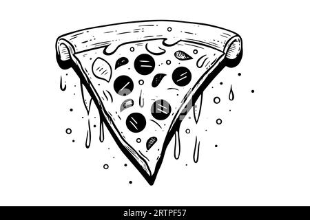 Eine Scheibe Pizza-Lover-Tintenskizze. Gravurstil Vektorillustration. Kunst für Druck, Design, Banner. Stock Vektor