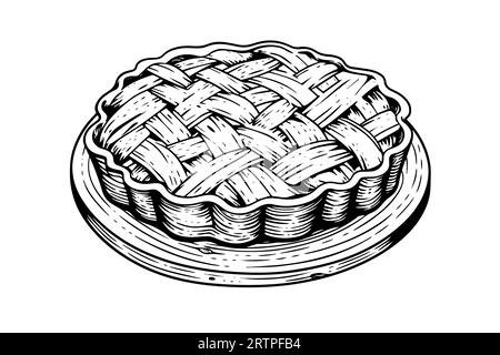 Apple Pie Hand gezeichnete Gravur Stil Vektor Illustration. Stock Vektor