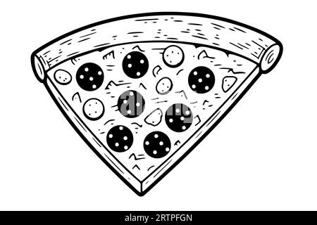 Eine Scheibe Pizza-Lover-Tintenskizze. Gravurstil Vektorillustration. Kunst für Druck, Design, Banner. Stock Vektor