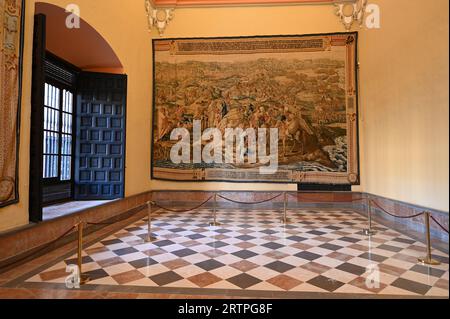 Wandteppiche im Alcazar in Sevilla, Spanien. Stockfoto