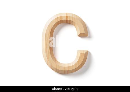 Buchstaben aus Holz. 3D-Illustration des hölzernen Alphabets isoliert auf weißem Hintergrund Stockfoto