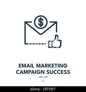 Symbol "E-Mail-Marketingkampagne Erfolgreich". Newsletter, Umschlag, Brief. Bearbeitbare Kontur. Symbol „Einfacher Vektor“ Stock Vektor