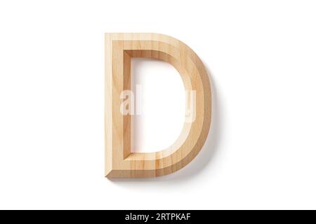 Buchstaben aus Holz. 3D-Illustration des hölzernen Alphabets isoliert auf weißem Hintergrund Stockfoto