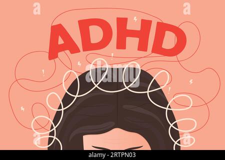 ADHS-Aufmerksamkeitsdefizit-Hyperaktivitätsstörung-Konzept; psychische Gesundheit--Vektorillustration Stock Vektor