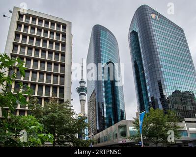 Twin Towers of National Bank Centre, Central Business District, Auckland, North Island, Neuseeland Stockfoto