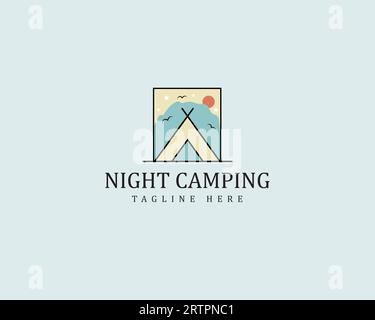 Camping Logo Vektor Icon Illustration Design Vorlage, Logo Design Inspiration. Night Camping Logo Design für Unternehmen Stock Vektor