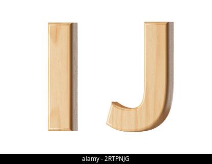 Buchstaben aus Holz. 3D-Illustration des hölzernen Alphabets isoliert auf weißem Hintergrund Stockfoto