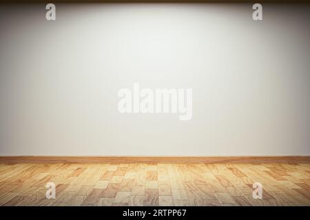 3D-Präsentation hölzerner Hintergrund. 3D-Wiedergabe von Modellen von Präsentationsholzböden zu Ausstellungs- oder Werbezwecken Stockfoto