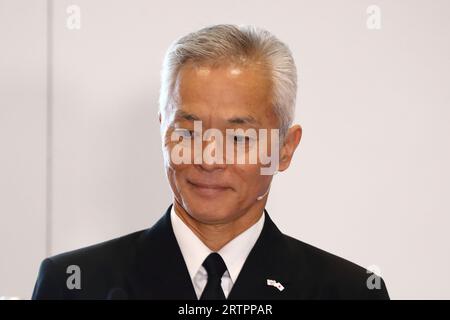 London, Vereinigtes Königreich, 14. September 2023. Stellvertretender Admiral IMAYOSHI Shinichi, Generaldirektor von Naval Systems, Atla, Japan Maritime Self-Defence Force bei der DSEI London 2023. Uwe Deffner/Alamy Live News Stockfoto