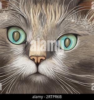 Katzengesicht aus nächster Nähe und hübsches Auge. Dies ist ein Vektorbild. Stock Vektor