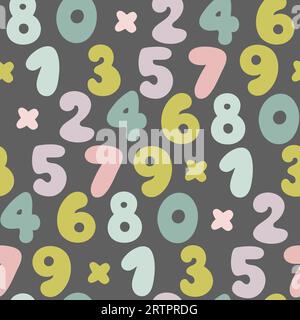 Nahtloses Muster mit handgezeichneten Zahlen. Vektorhintergrund mit bunten Pastellnummern auf weißem Hintergrund Stock Vektor