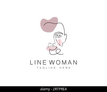 Männergesicht mit Schnurrbart- und Lippen-Vektor-Logo. Moderner minimalistischer Stil. Line Women Art Logo-Design Stock Vektor