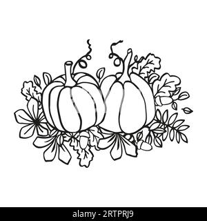 Kürbisse Thanksgiving Illustration weiß und schwarz Vektor Hintergrund Stock Vektor