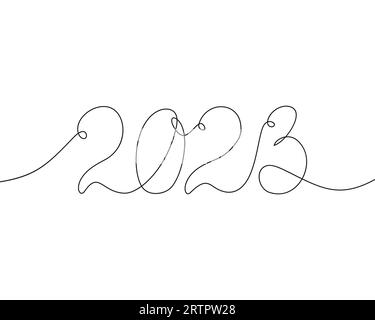 2023-Jahres-Nummer einfache dünne Linie Zeichnung, kontinuierliche Linie Kunst Zeichnung einfache handschriftliche 2023 Illustration Nummerierung Stock Vektor