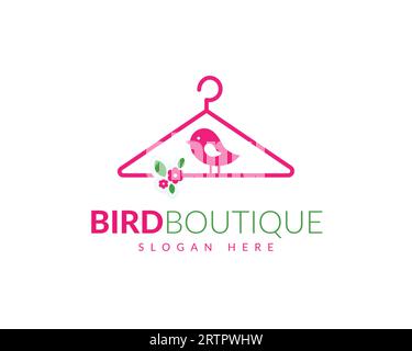 Design-Vorlage mit Logo für Vögel und Aufhänger. Vektorsymbol mit Vogellogo. Niedliches Bird Boutique-Logo für Unternehmen Stock Vektor