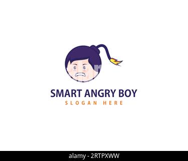 Smart Attack Bomb Boy Logo Design Vektor Grafik Symbol Illustration kreative Idee. Intelligente Wütende Boybombe Stock Vektor