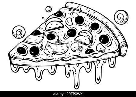 Eine Scheibe Pizza-Lover-Tintenskizze. Gravurstil Vektorillustration. Kunst für Druck, Design, Banner. Stock Vektor