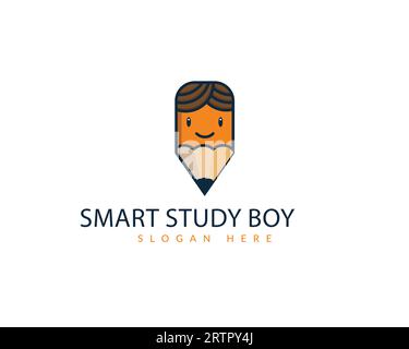 Bleistift Schule Logo Vektor Symbol Illustration Design. Vorlage mit Bleistiftlogo. Smart Study Boy Bleistift-Logo Stock Vektor