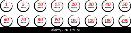 Uhrsymbol mit 5-, 15- und 30-Minuten-Timer, Stoppuhr und Chrono-Funktionen. Für Countdowns und Zeitmanagement. Flache Vektorgrafiken Stock Vektor