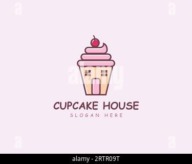 Cupcake-Haus-Logo-Vorlage, süße Startseite Logo-Vektor-Ikonen-Illustration. Cupcake House-LOGO, kreatives Design Stock Vektor