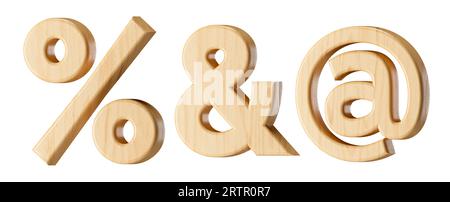 Buchstaben aus Holz. 3D-Illustration des hölzernen Alphabets isoliert auf weißem Hintergrund Stockfoto