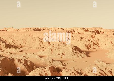 3D-Illustration der Marslandschaft mit Bergen und Felsen Stockfoto