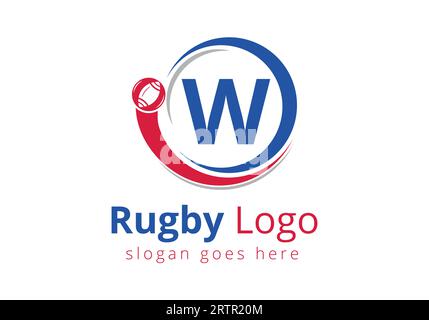 Erstes W-Monogramm mit Rugby, Fußball-Logo und Rugby-Ball-Symbol für American Soccer Club Symbol Stock Vektor